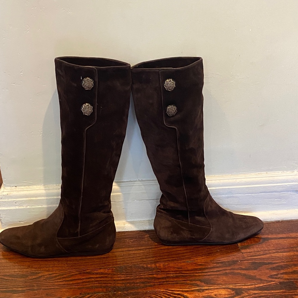 Oscar de la Renta Dark Brown Suede Knee-High Boots
